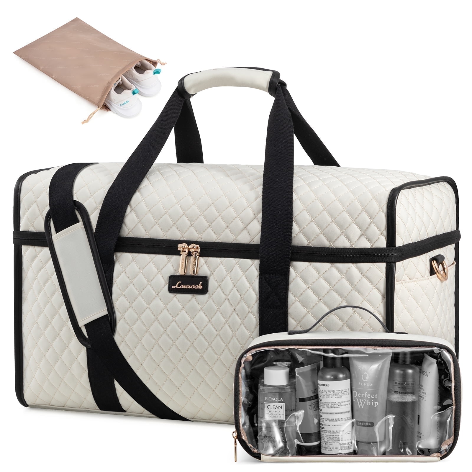 Lovevook Travel Duffle Bag, Quilted Weekender Overnight Bag with Toiletry Bag, Gym Beach Mummy Hospital Bag with Wet Pocket