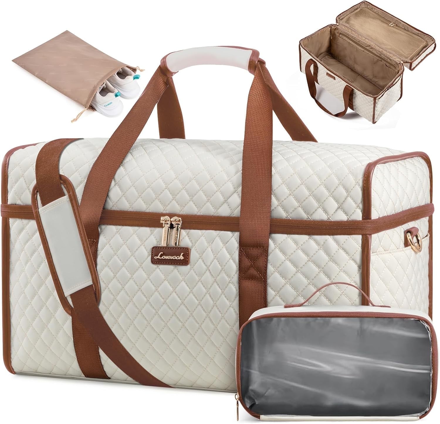 Lovevook Travel Duffle Bag, Quilted Weekender Overnight Bag with Toiletry Bag, Gym Beach Mummy Hospital Bag with Wet Pocket