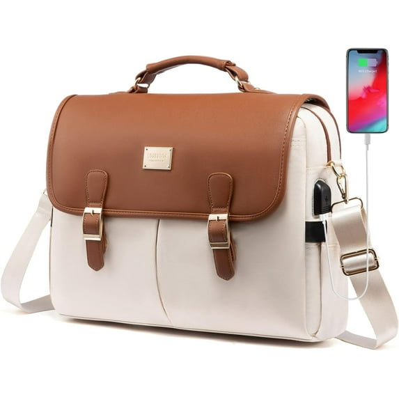 Lovevook USB Charging Port Waterproof Faux Leather and Canvas 15.6" Laptop Bags