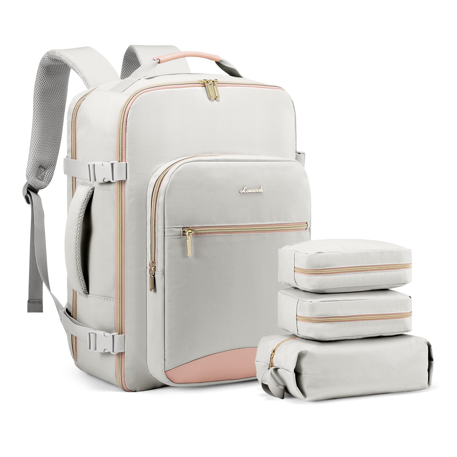 Lovevook Unisex Waterproof Travel Backpack with 3 Packing Cubes, Gray