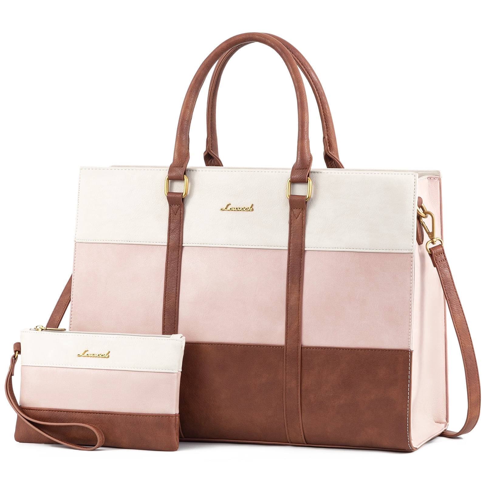 Lovevook Vintage Handbag Purses, Large Laptop Tote Bag for Women Fit 15.6 Inch Laptop, Tote Bag, Waterproof Pu Leather Work Bags for Elegance Ladies