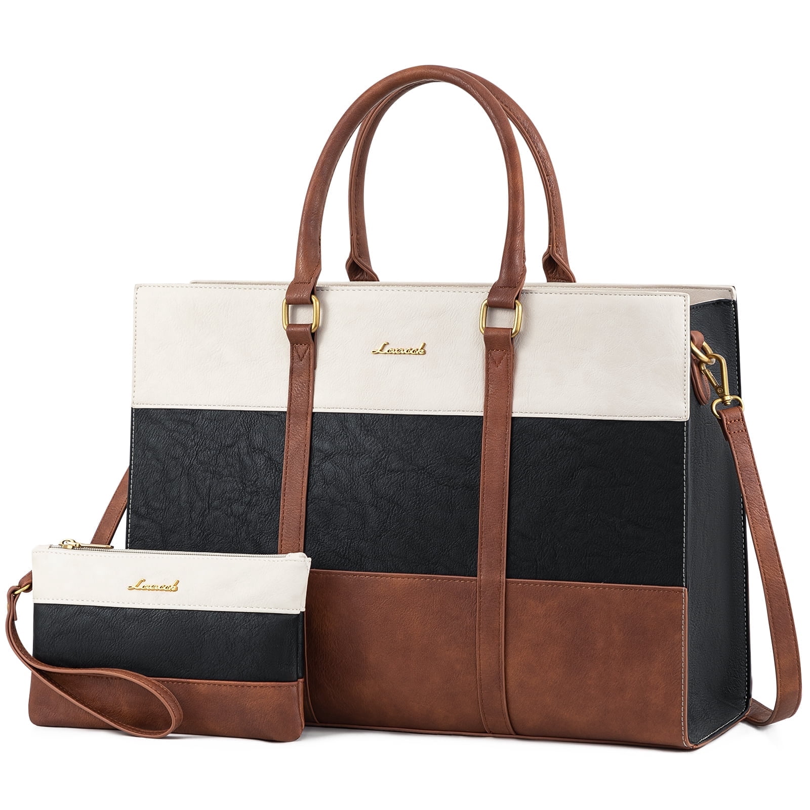 Lovevook Vintage Handbag Purses, Large Laptop Tote Bag for Women Fit 15.6 Inch Laptop, Tote Bag, Waterproof Pu Leather Work Bags for Elegance Ladies