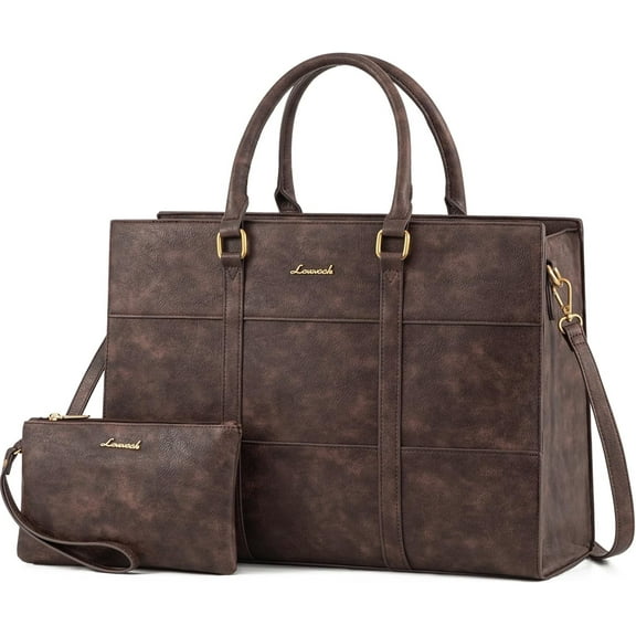 Lovevook Vintage Handbag Purses, Large Laptop Tote Bag for Women Fit 15.6 Inch Laptop, Tote Bag, Waterproof Pu Leather Work Bags for Elegance Ladies