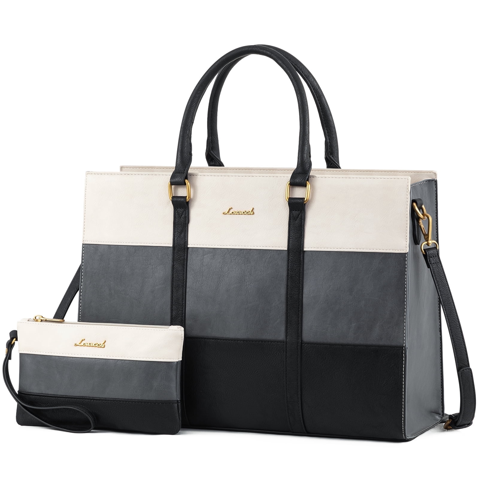 Lovevook Vintage Handbag Purses, Large Laptop Tote Bag for Women Fit 15.6 Inch Laptop, Tote Bag, Waterproof Pu Leather Work Bags for Elegance Ladies