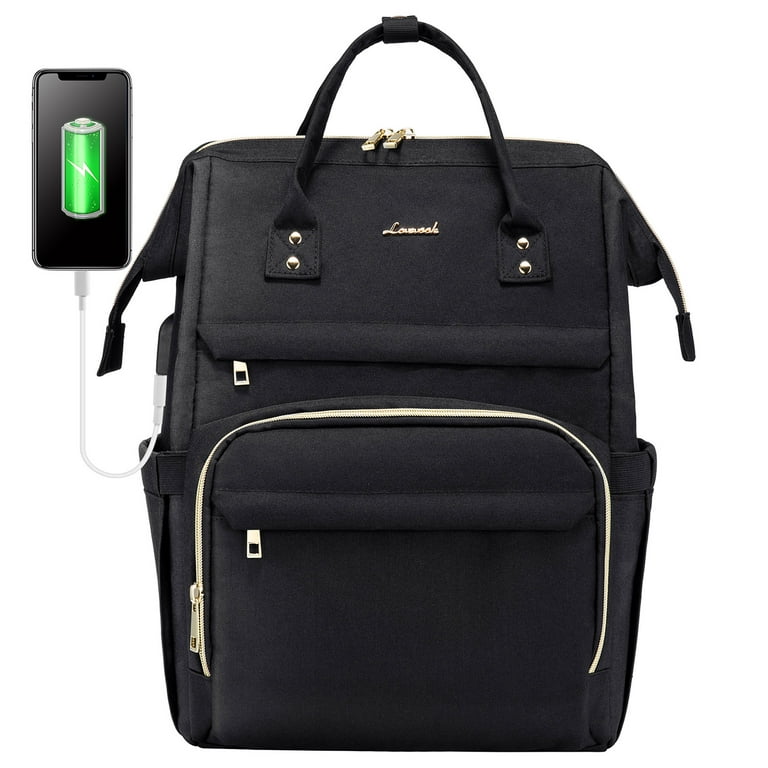 LOVEVOOK Women Laptop Backpack, 14 inch Cute Teacher Nurse Work Bag, Waterproof College Bookbag Computer Bag with USB - Black, Women's