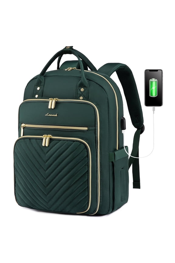 Women's Laptop Backpack with USB Port, Dark Green