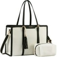 thumbnail image 1 of Lovevook Women's Lightweight Canvas 15.6" Laptop Tote with Clutch Purse, Black and Beige, 1 of 10