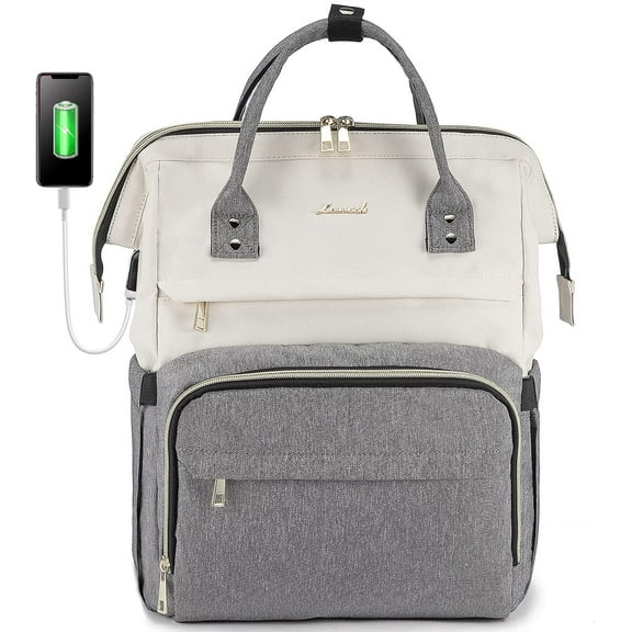 Lovevook Women's Waterproof Nylon Laptop Backpack, Beige-Grey