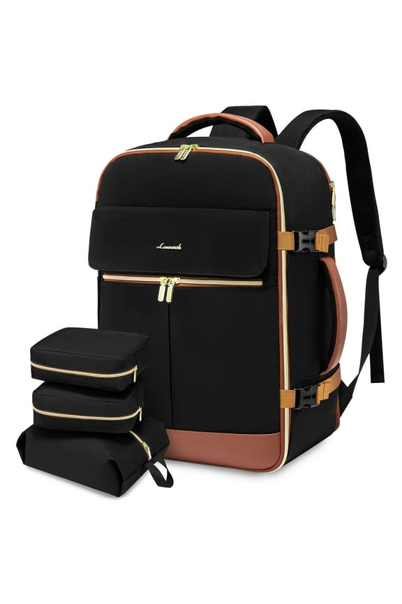 Women's waterproof nylon fabric 17" Travel Laptop Backpack, Black and Brown