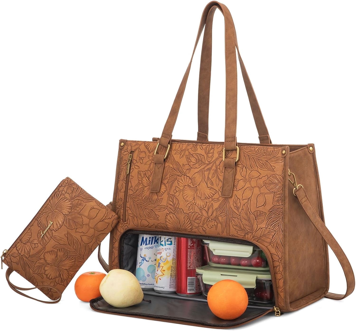 Lovevook Work Tote Bag for Women, Classic Quilted Pu Leather Handbag Purses with 15.6 in Laptop comparment and Insulated Lunch Compartment better for work lunch nurse college picnic drinks casul
