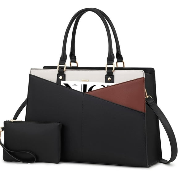 Lovevook Work Tote Bag for Women, Multi-Pocket Laptop Tote Shoulder Bag Fit 15.6 in Laptop, Pu Leather Office Briefcase with Small Clutch Bag