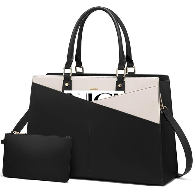 Lovevook Work Tote Bag for Women, Waterproof Pu Leather 15.6" Laptop Shoulder Bag, Multi-Pocket Office Briefcase with Clutch Bag
