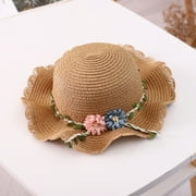 Lovful Fashion Flower Lace Ribbon Wide Brim Caps Summer Beach Sun Protective Hat Straw Hats For Women For Travel Beach  Khaki Hat