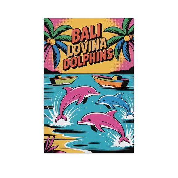Lovina Beach Bali Pop Art Poster Dolphin Watching Colorful Tropical Ocean Retro Wall Art Canvas Poster