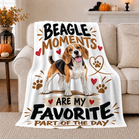 Loving Beagle Dog person Moments Are My Favorite, Playful Pet Portrait Pattern, Warm Flannel Blanket for Living Room and Reading Nook, Dog Moms decorative theme Gift, Pet Lover Home Decor