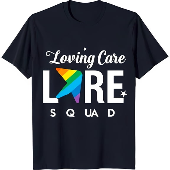 Loving Care LRE Squad Dark Blue T-Shirt with Bold White Design & Rainbow Arrow