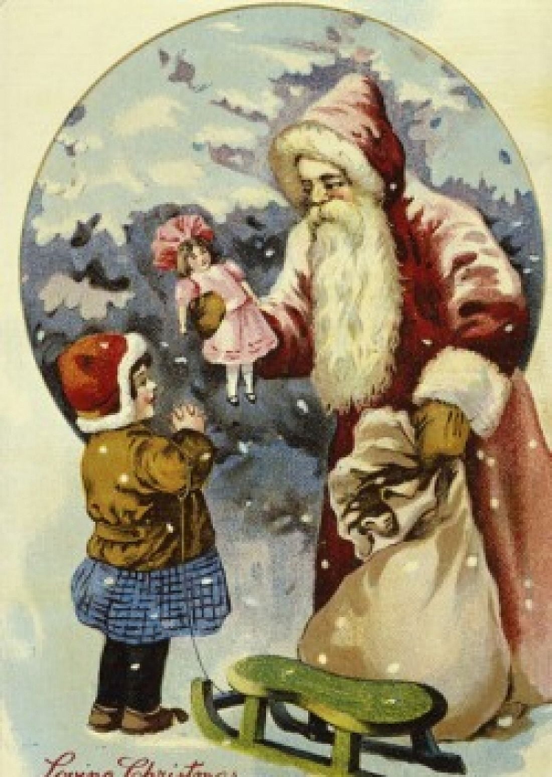 Loving Christmas Wishes ca1900 Nostalgia cards Canvas Art - (24 x 36)