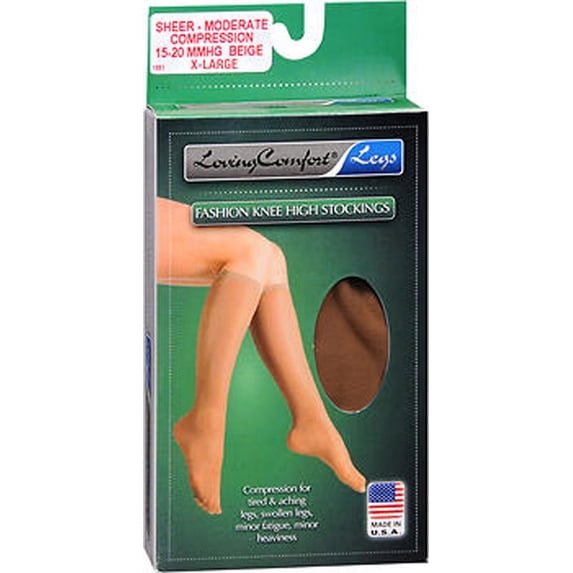 Loving Comfort Fashion Knee High Moderate Compression Stockings, XL, Sheer Beige