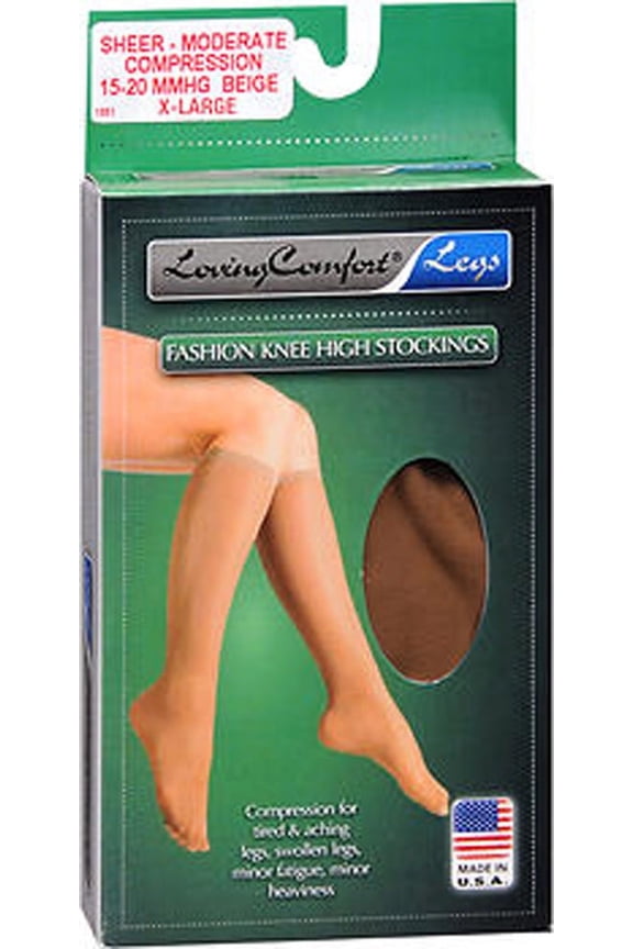 Fashion Knee High Moderate Compression Stockings, XL, Sheer Beige
