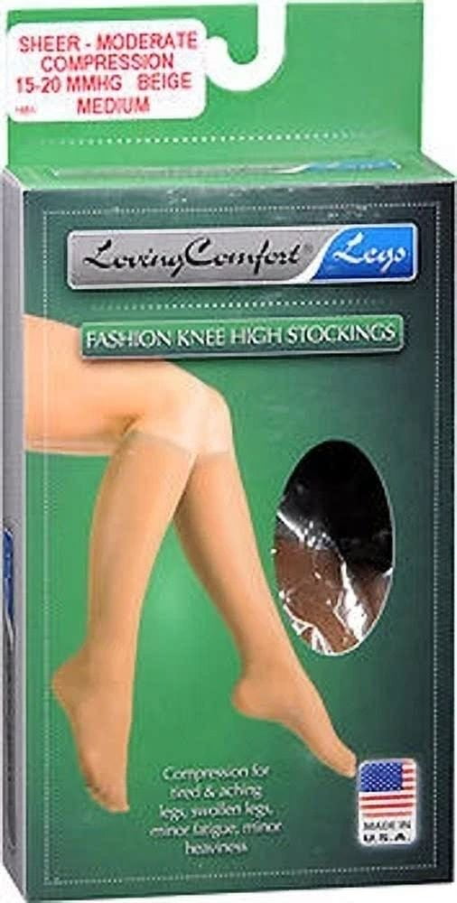 GROSSYGLOW Loving Comfort Fashion Knee High Stockings Sheer Moderate Medium Beige 1 Pair