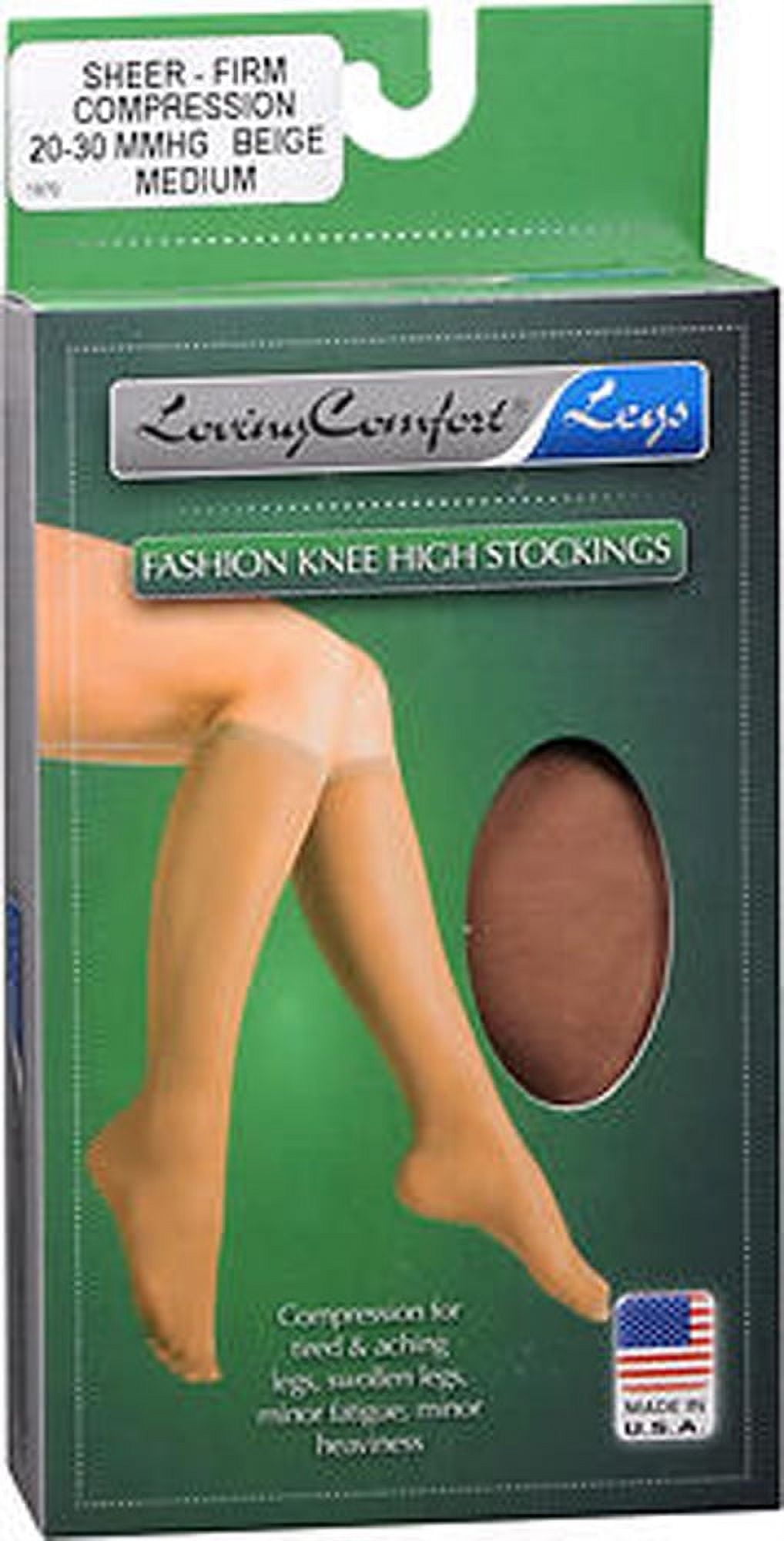 Loving Comfort Firm Compression 20-30 mmHg Knee High Sheer Stockings, 1684802, Medium, Beige