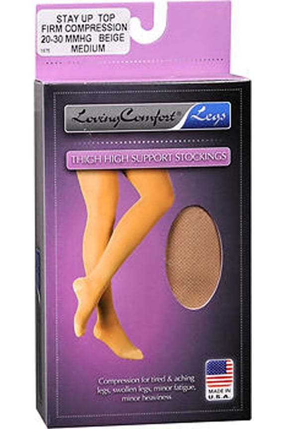 Legs Thigh High Support Firm Compression Stockings, 20-30 mmHg, Medium, Beige