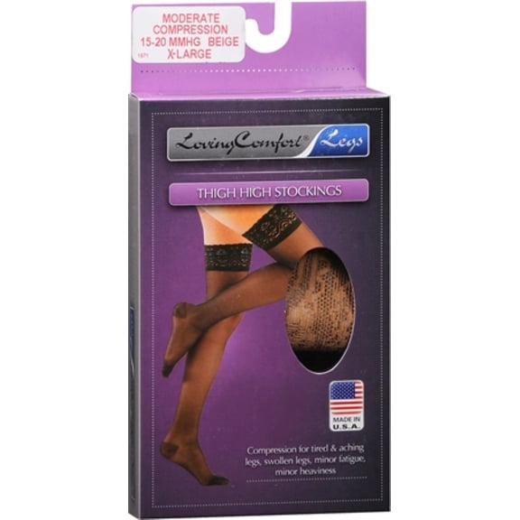 Loving Comfort Thigh High Stockings Moderate Beige Extra Large 1 Pair (Pack of 6)
