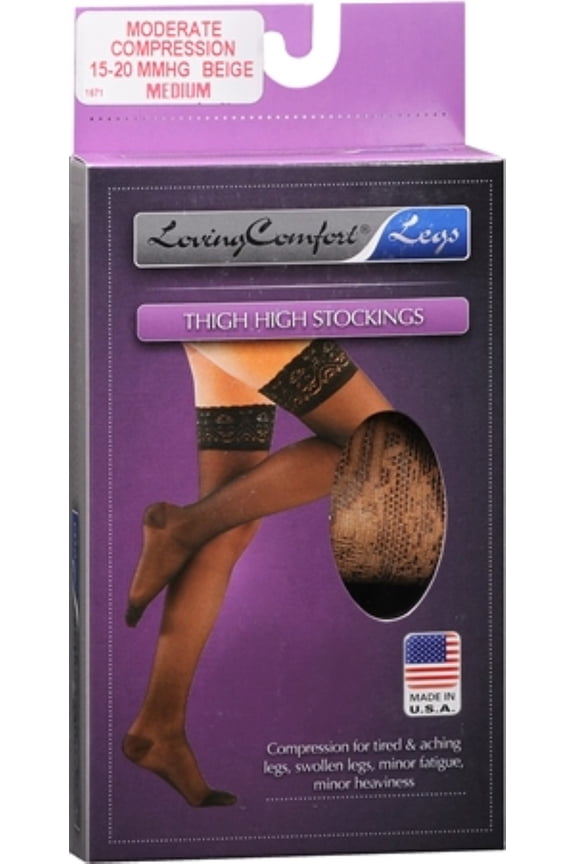 Thigh High Stockings Moderate Beige Medium 1 Pair (Pack of 2)