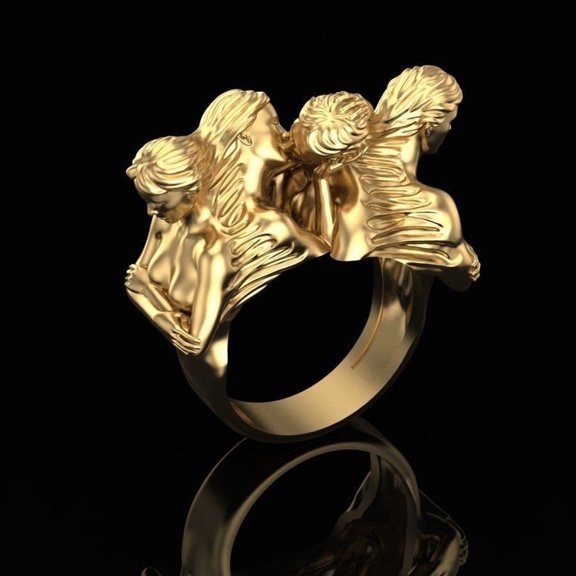 Loving Couple Ring, Couple Figure Statement Fashion Piece, Silver Figure Ring