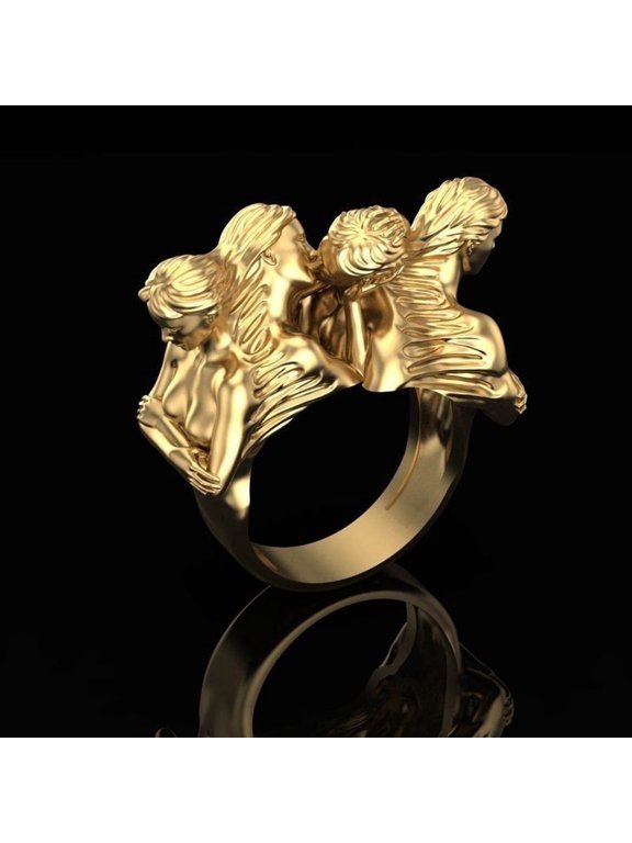 Loving Couple Ring, Couple Figure Statement Fashion Piece, Silver Figure Ring