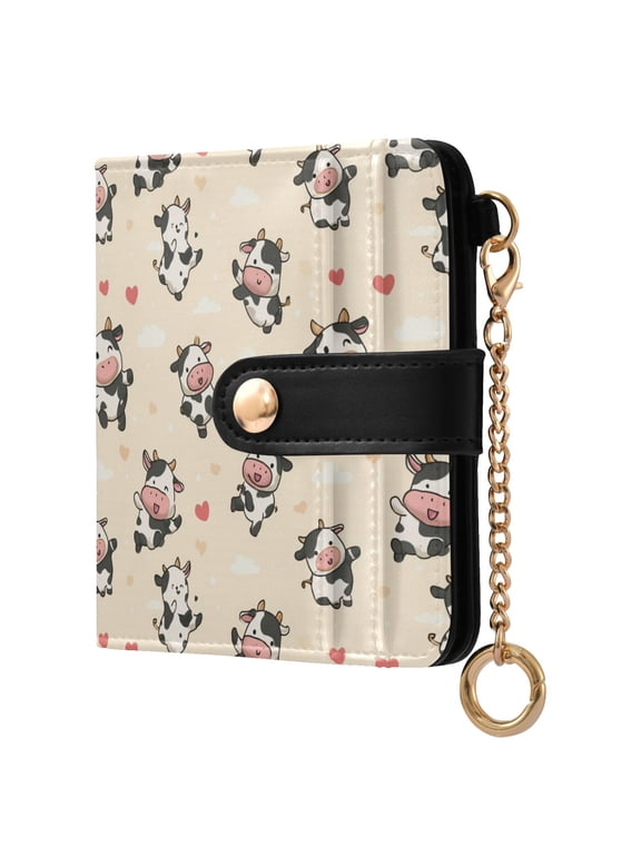 Loving and Cute Cow Small Wallet for Women RFID Blocking Bifold PU Leather Credit Card Holder with Zipper Coin Pocket Compact Cute Travel Purse Magnetic Snap 7 Card Slots