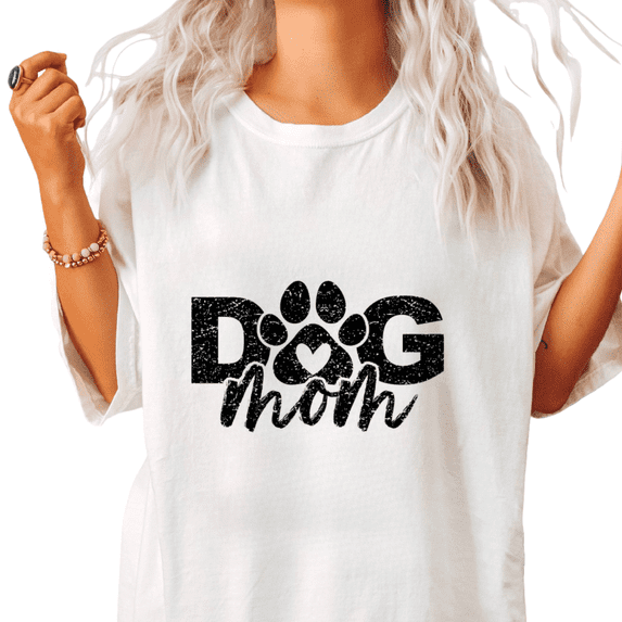 Distressed Heart Paw Dog Mom Print Tshirt White S-5XL Minimalist Pet Parent Graphic Tees Shirts Tops