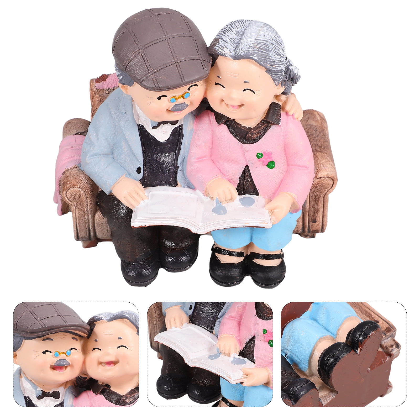 Elderly Couple Resin Figurine in Pastel Colors for Home Decor