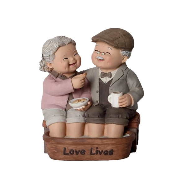 Loving Elderly Couple Miniature Figurines Grandparents Parents Statue Resin Couple Ornaments for Valentines Day Wedding Anniversary,multicolor