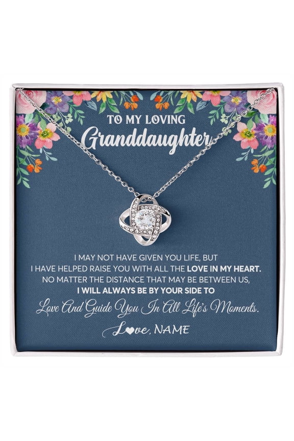 Loving Granddaughter No Matter The Distance Necklace, Gold Love Knot Necklace