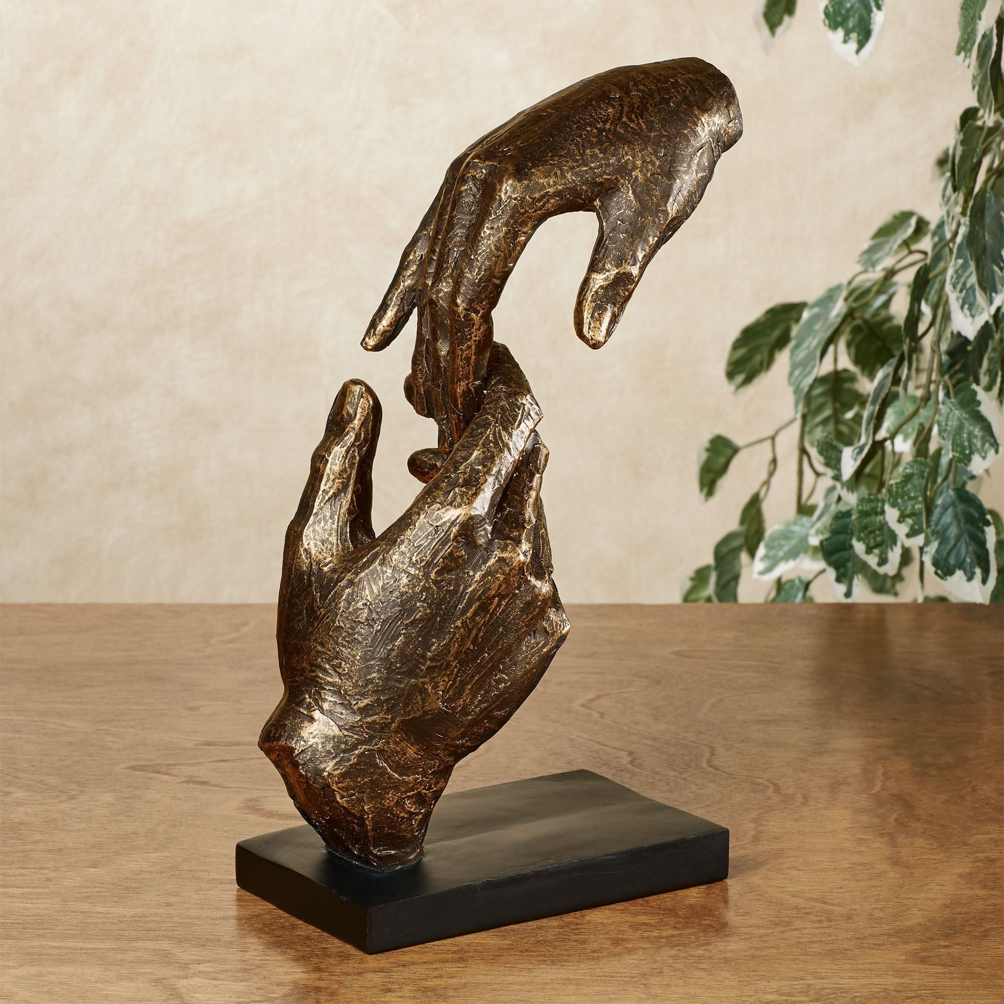 Bronze Loving Hands Resin Table Sculpture with Black Base