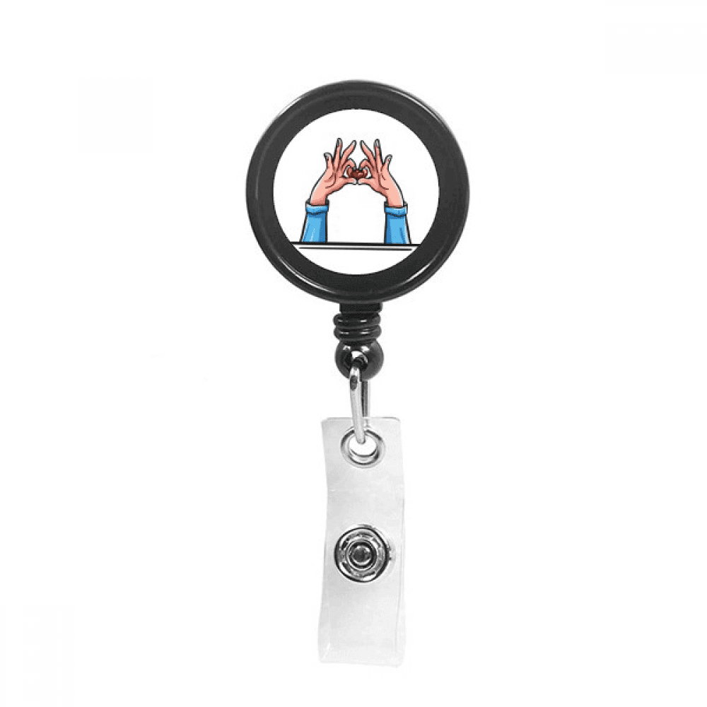 Loving Heart Manual Speech Fingerspelling Retractable Keychain Badge Holder ID Badge