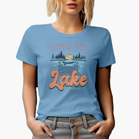 Loving Life at the Lake Art Merch Gift, Baby Blue T-Shirt, Large