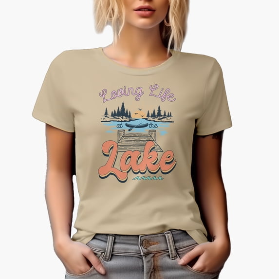 Loving Life at the Lake Art Merch Gift, Tan T-Shirt, 2XL