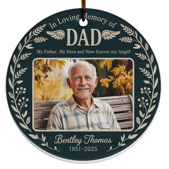 In Loving Memory Christmas Ornament 2025, Custom Name Text Date Photo Keepsake, Dad in Heaven Christmas Ornament Gift for Father Papa, Sympathy Memorial Decoration for Xmas