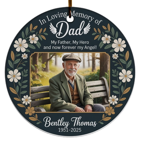 In Loving Memory Christmas Ornament 2025, Custom Name Text Date Photo Keepsake, Dad in Heaven Christmas Ornament Gift for Father Papa, Sympathy Memorial Decoration for Xmas