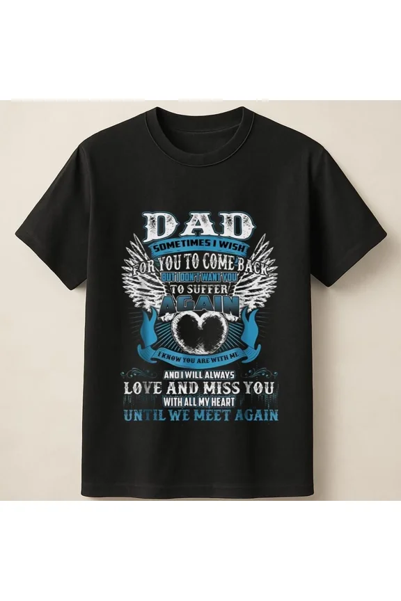 Loving Memory Of Dad Print With Wings Quote And Eternal Message Unisex T Shirt