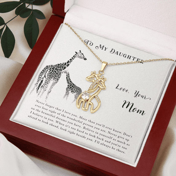Loving Mom Gift Necklace, Gift Necklace For Daughter, Birthday Gift Necklace For Daughter, Giraffe Necklace From Mom, Loving Mom To Daughter Gift