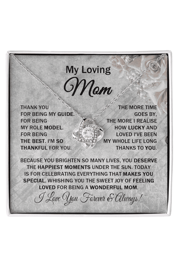 Loving Mom - Thank You for Being My Guide - Love Knot Necklace Message Card - Lovely Gift for Mom Mother's Day Birthday from Daughter Son