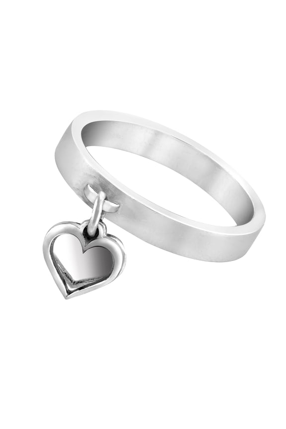 Loving Pair of Dangle Heart Charms Sterling Silver Band Ring - 9