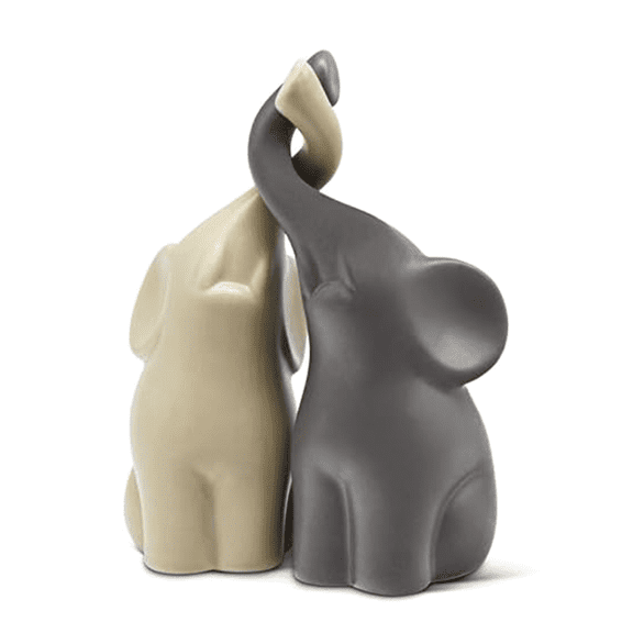 Loving Pair of Elephants in Beige & Grey - Modern Ceramic Sculpture - Figurine As A Set - Decoration Figure - Ornament