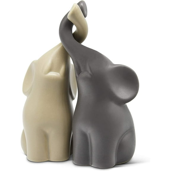 WYZCTTD Loving Pair of Elephants in Beige & Grey - Modern Ceramic Sculpture - Figurine as a Set 4.7 inch