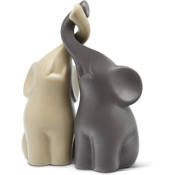 Loving Pair of Elephants in Beige & Grey - Modern Ceramic Sculpture - Figurine as a Set - Decoration Figure 6.3" high - Ornament Elephant in Love