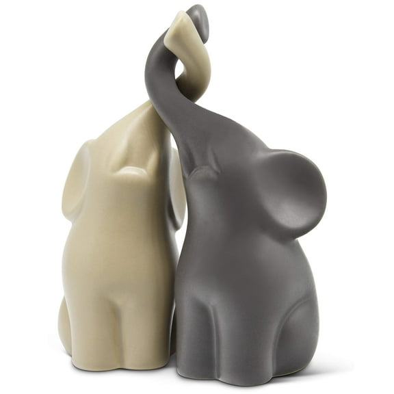 Loving Pair of Elephants in Beige & Grey - Modern Ceramic Sculpture - Figurine as a Set - Decoration Figure