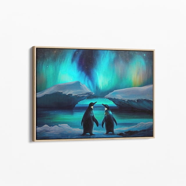 Light Sign Drawing Loving Penguins Aurora Borealis Wall Art, Northern Lights Winter Decor ...